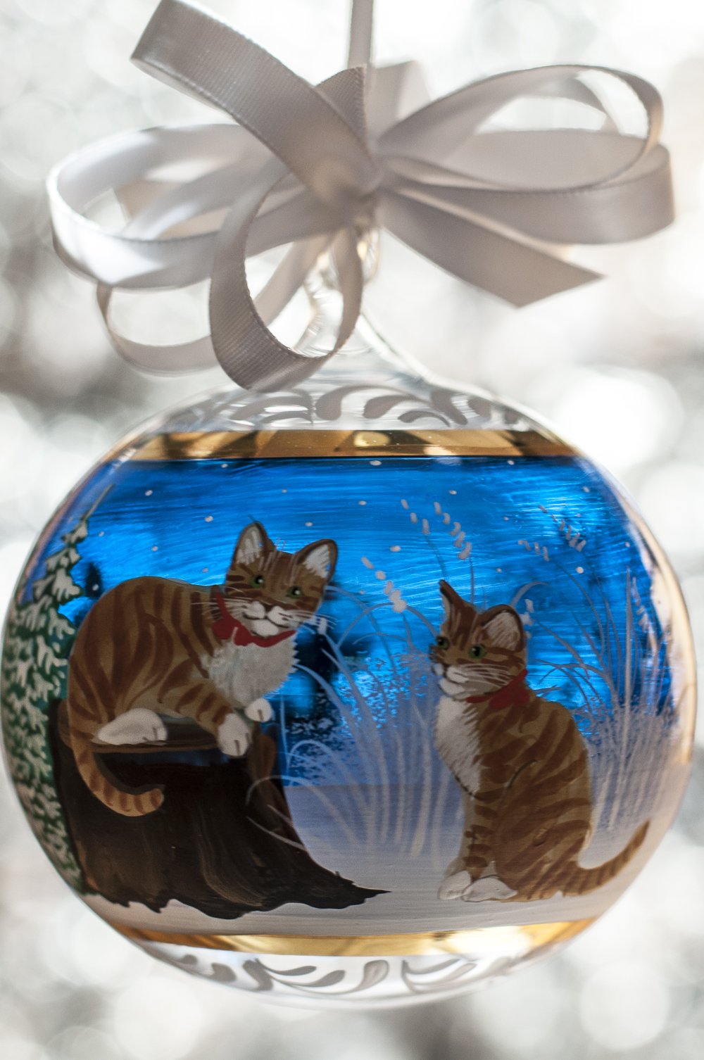 Weihnachtskugel Katzen Blau